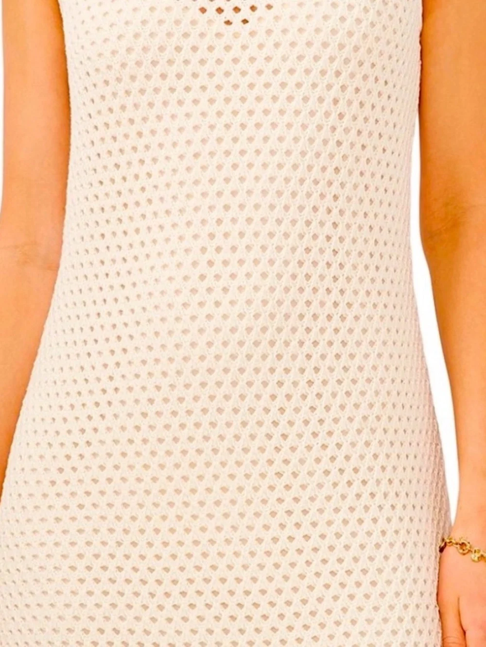 Vince Camuto Ivory crochet dress with fringe, size L EUC